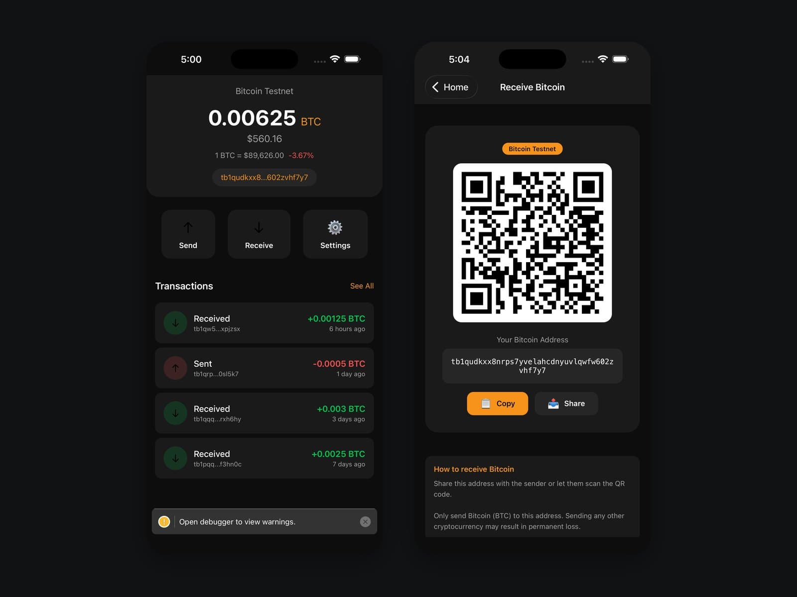 ChillyWallet — React Native · Bitcoin Wallet