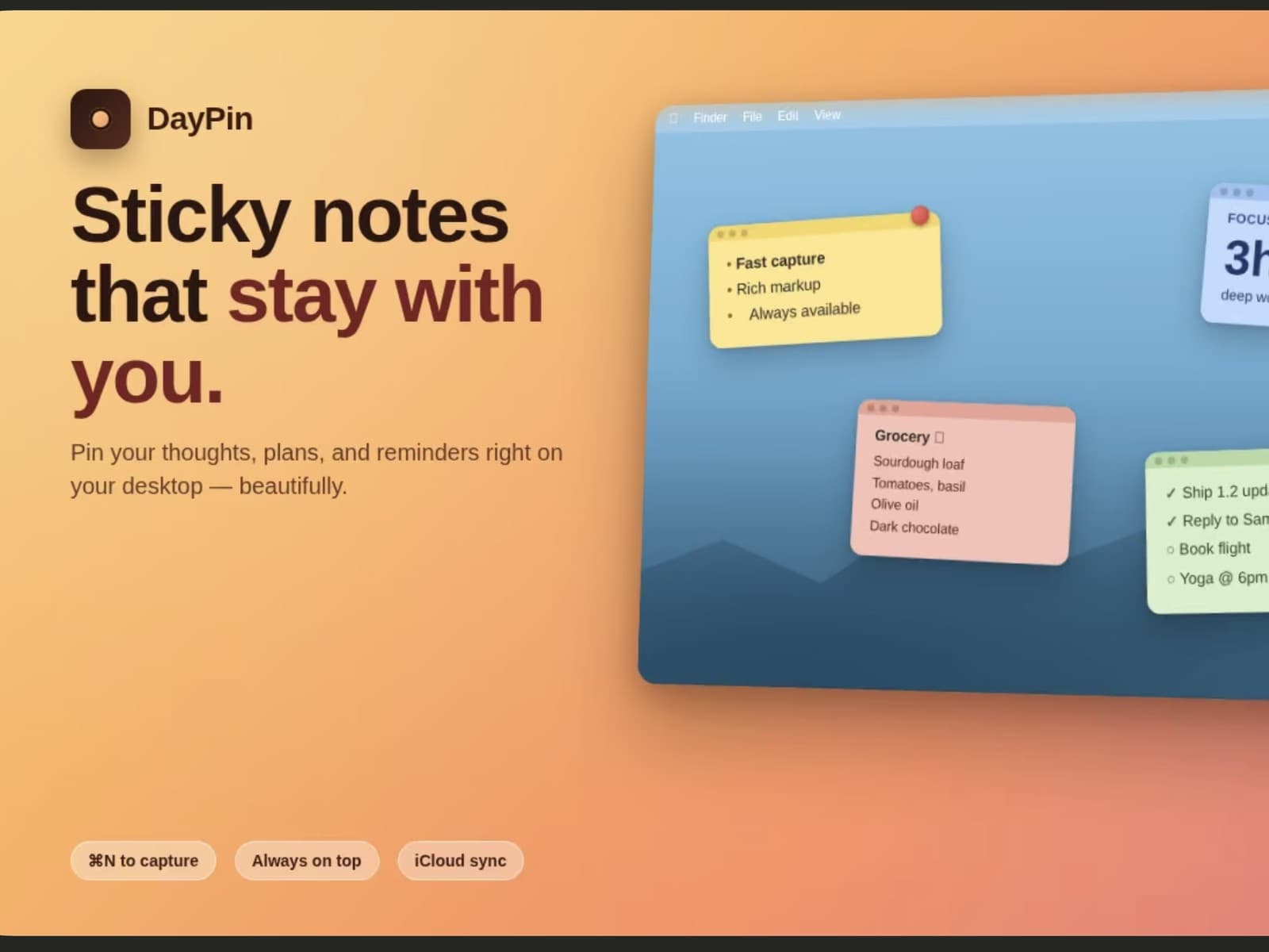 DayPin — macOS App · SwiftUI